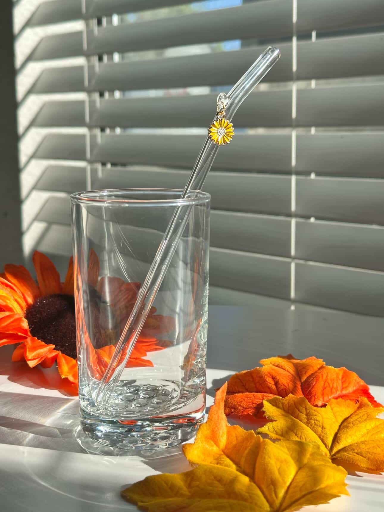 Autumn Daisy Charm Glass Straw