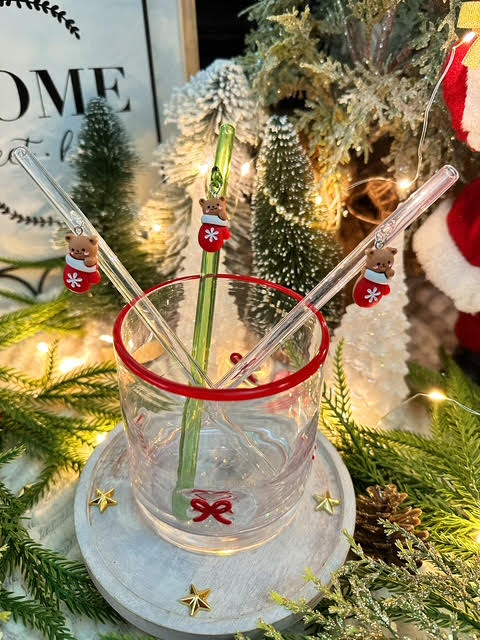 Christmas Bear Glass Straw