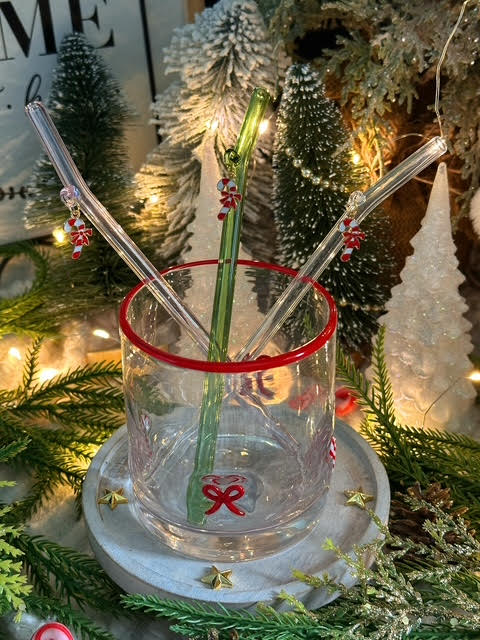 Peppermint Candy Cane Glass Straw