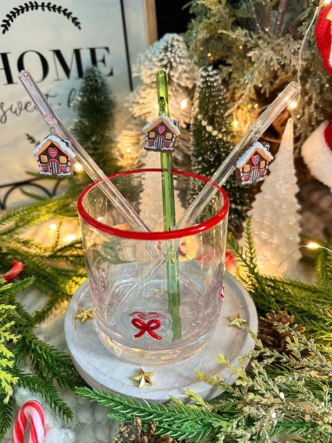 Gingerbread House Glass Straw