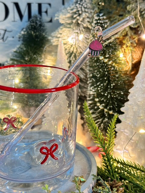 Peppermint Cupcake Glass Straw