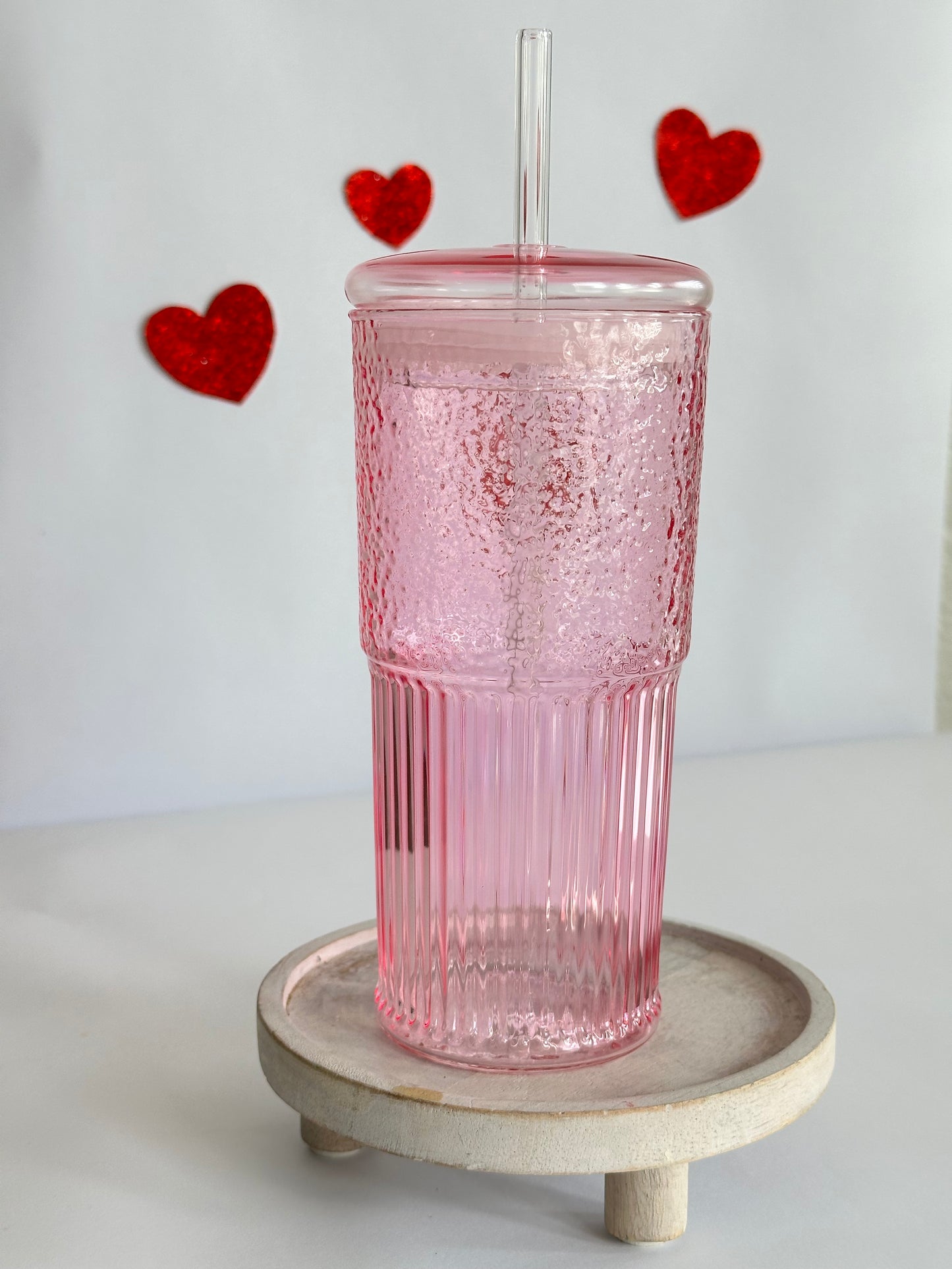Elegant Pink Ribbed Glass Tumbler