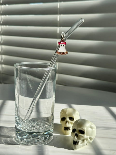 Cowboy Ghost Charm Glass Straw