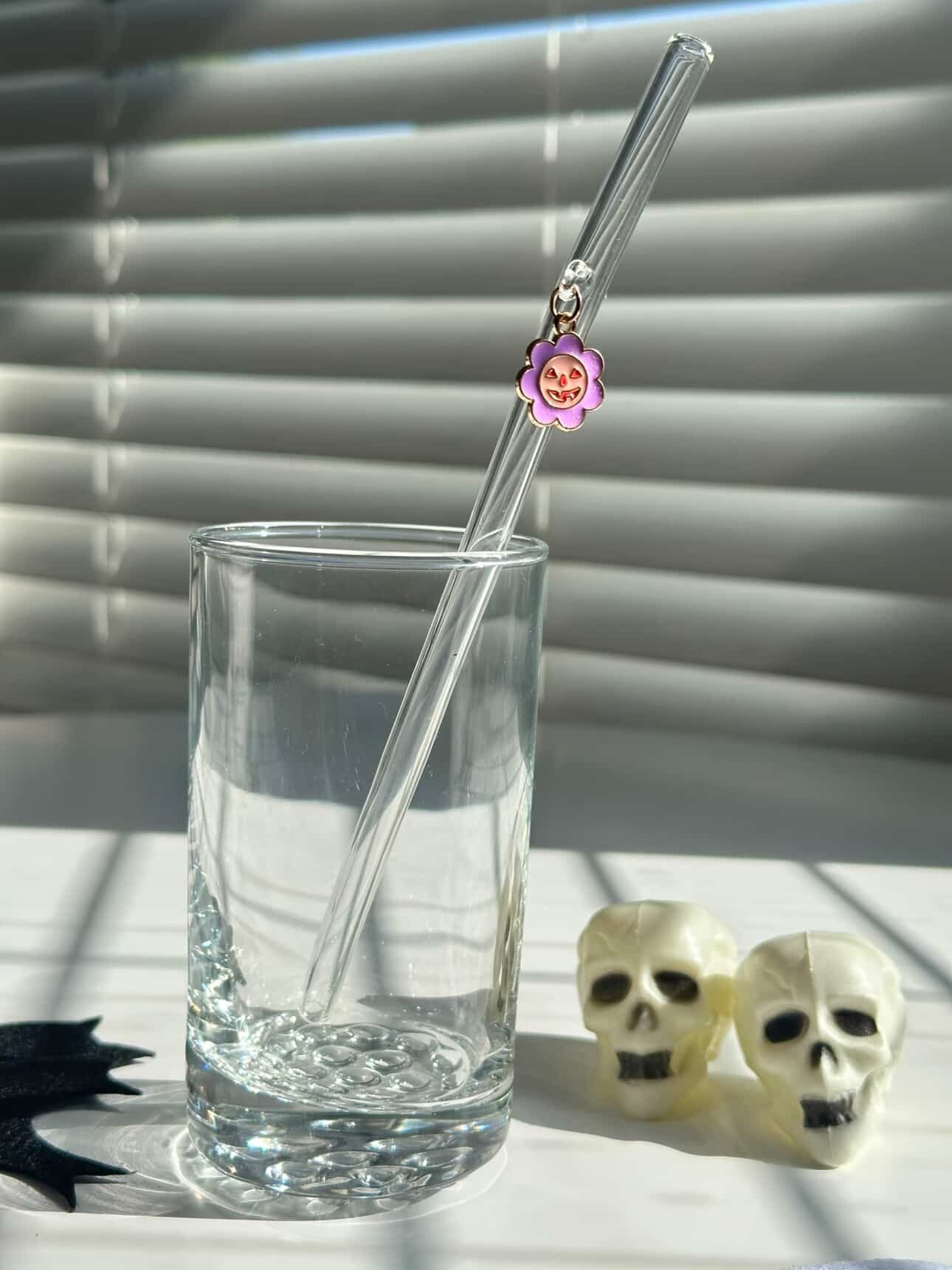 Pumpkin Flower Charm Glass Straw