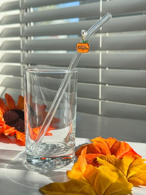 Hello Pumpkin Charm Glass Straw