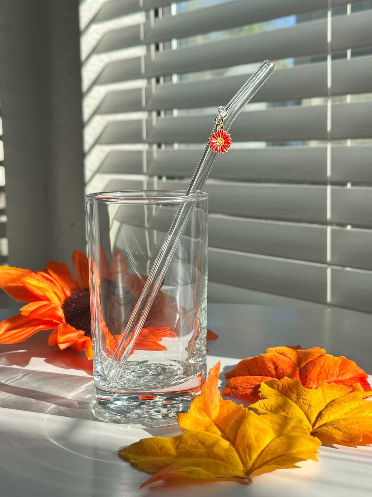 Autumn Daisy Charm Glass Straw