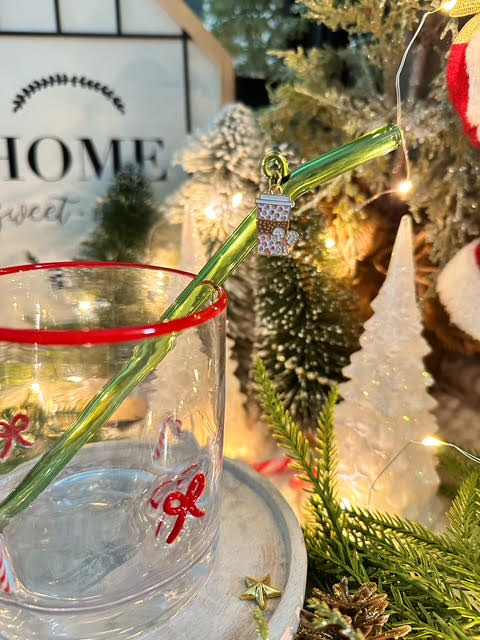 Peppermint Latte Green Glass Straw