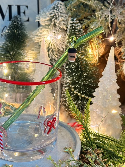 Mom's Coffee Green Glass Straw