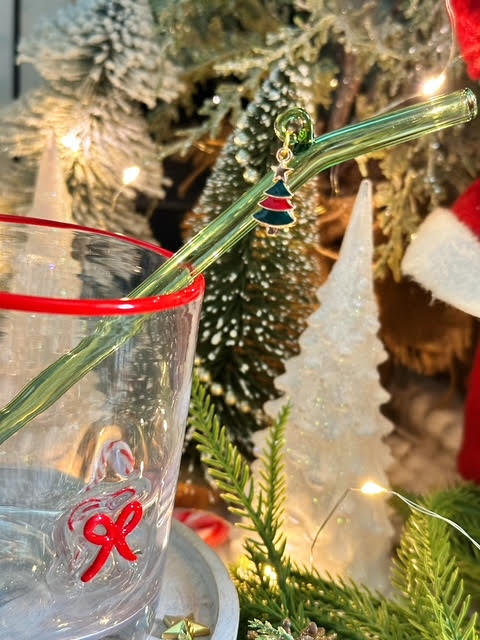 Douglas Fir Christmas Tree Green Glass Straw