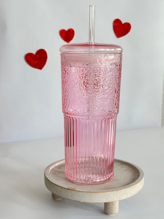 Elegant Pink Ribbed Glass Tumbler