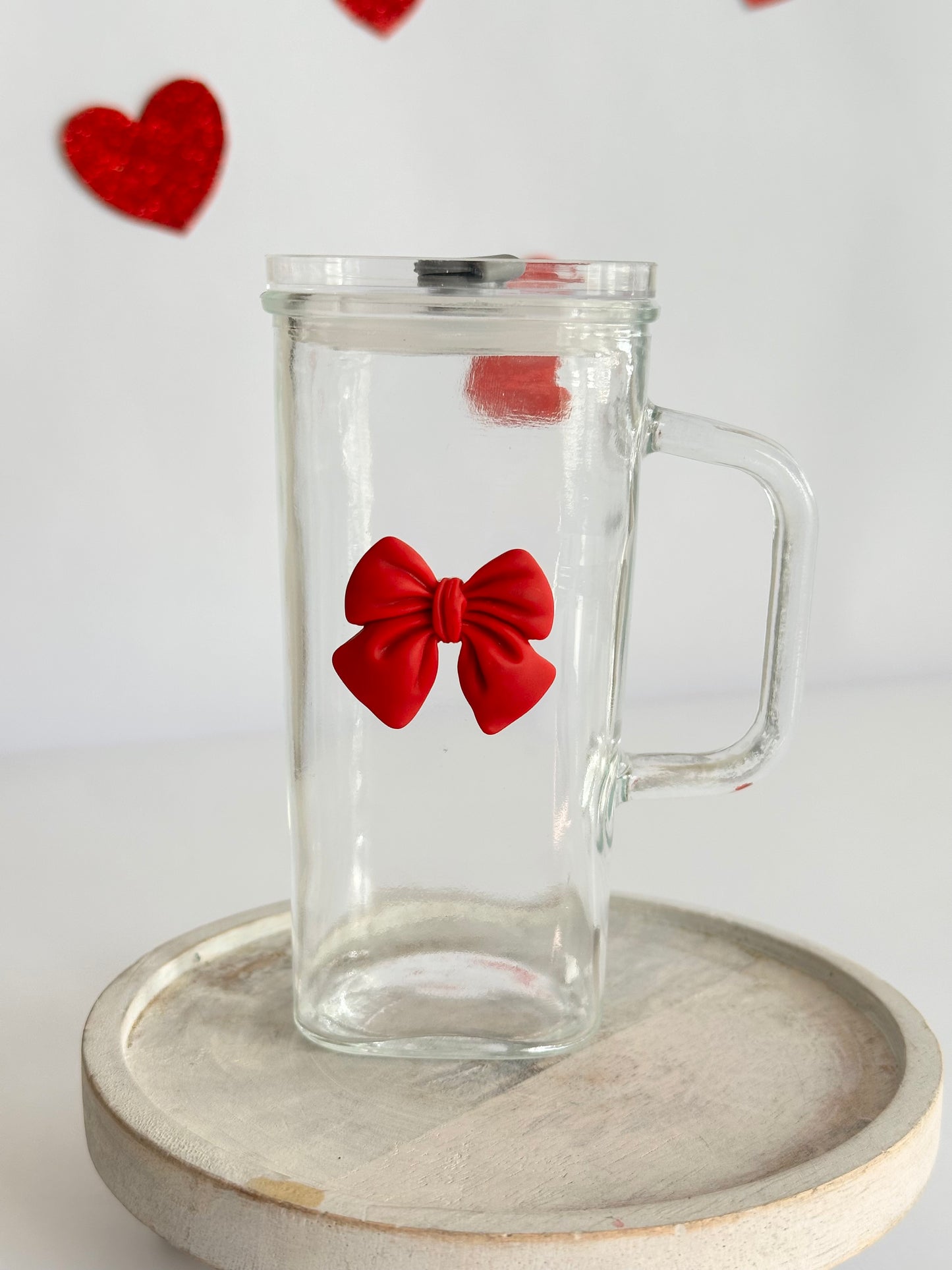 Red Bow Square Glass Cup