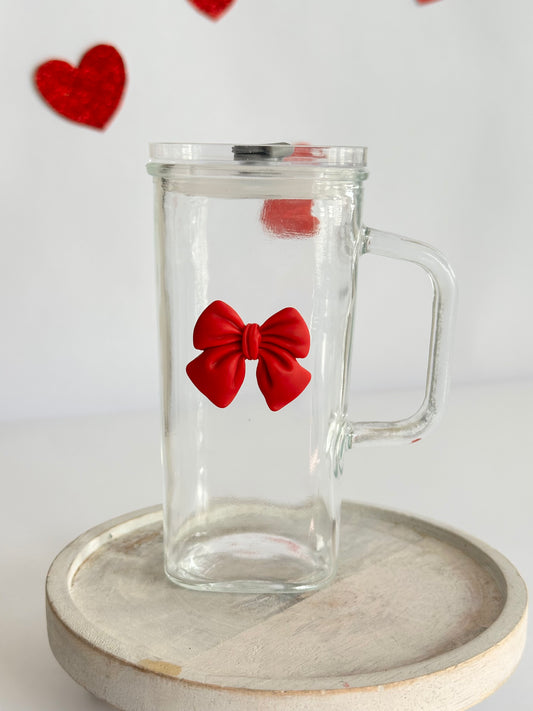 Red Bow Square Glass Cup